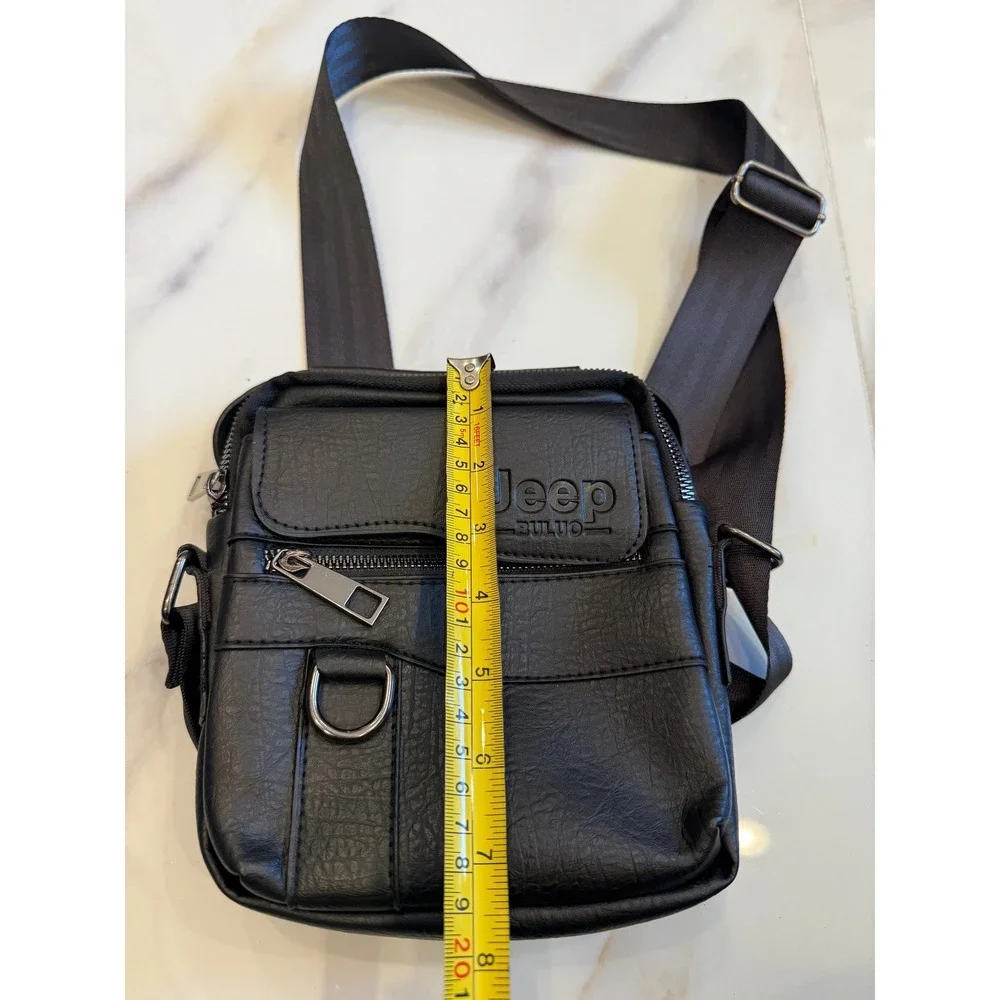 Jeep Buluo Mens Black Vegan Leather Crossbody Messenger Bag Shoulder Travel Case